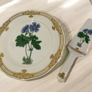 Sadek Andrea Porcelain Dessert Plate And Matching Porcelain Cake Knife, Vintage.